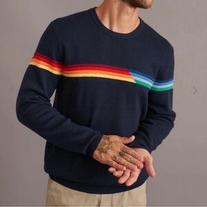 Marine Layer Navy Crewneck Sweater with Rainbow Stripes